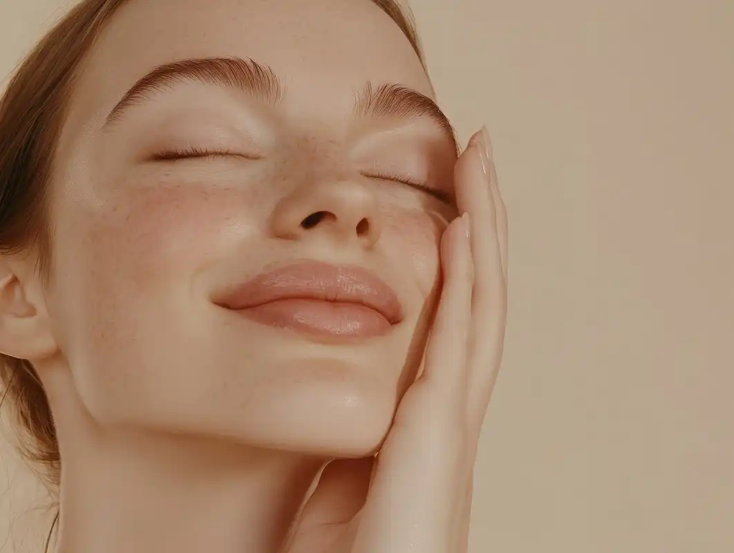 A woman receiving facial balancing treatment for natural-looking aesthetic results instead of overfilled appearance